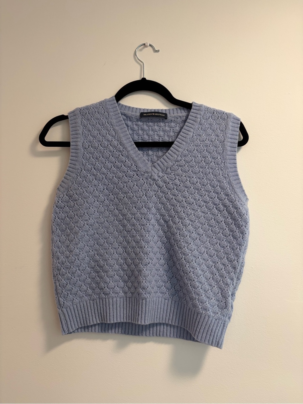 Brandy Melville Light Blue Cable Knit V-Neck Sweater Tank Made in Italy